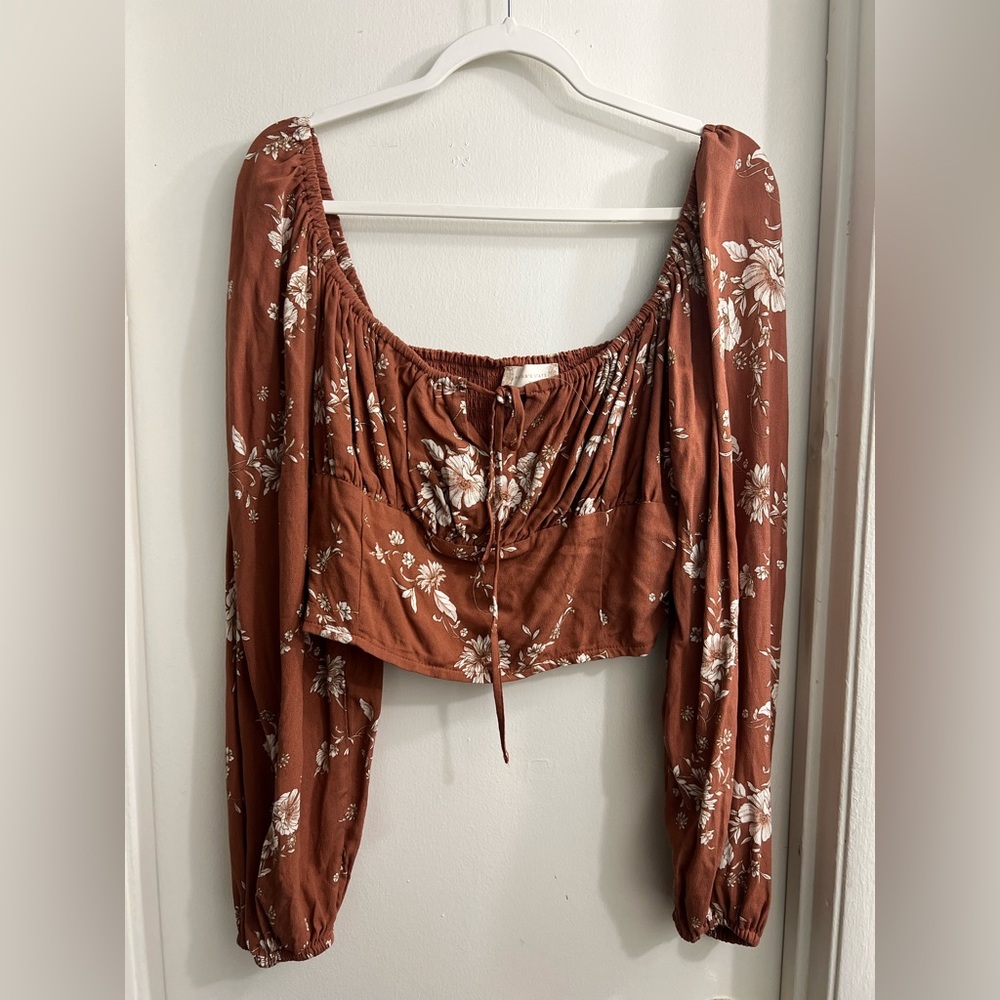 Altar'd State Floral Rust Crop Blouse New Without Tag